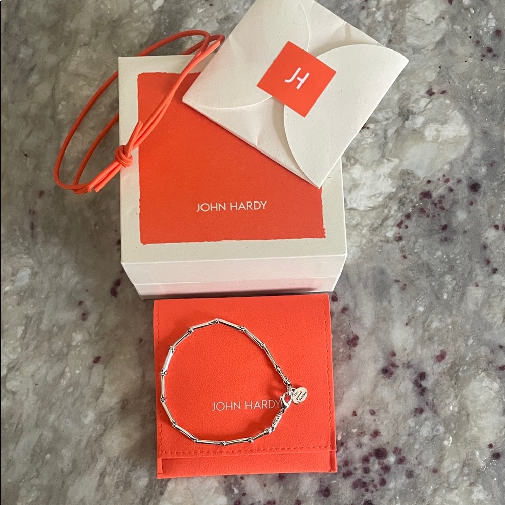 John Hardy Silver Bamboo Link Bracelet with Orange Pouch - Picture 2 of 4